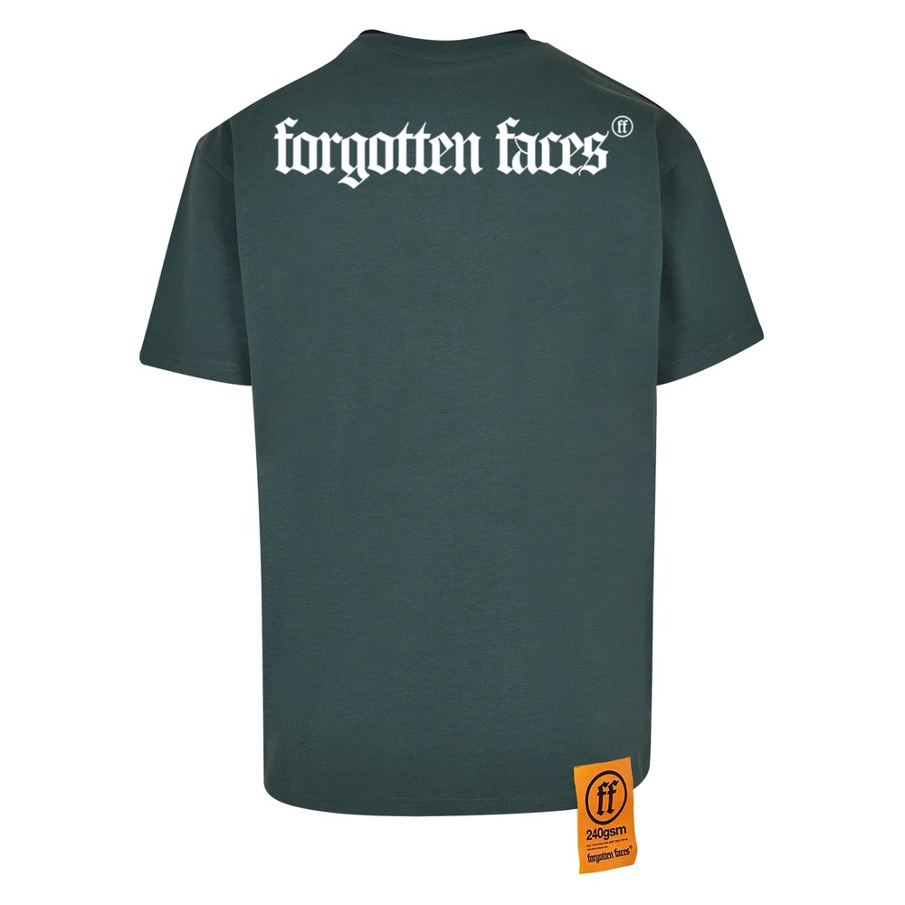 Forgotten Faces - Sliced Oversized Mens Tshirt - Dark green